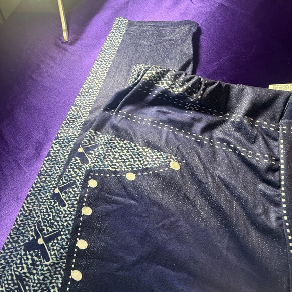 NWOT πShein 2 Printed Denim Western Studded Design Elastic Waistline Leggings - Picture 3 of 13